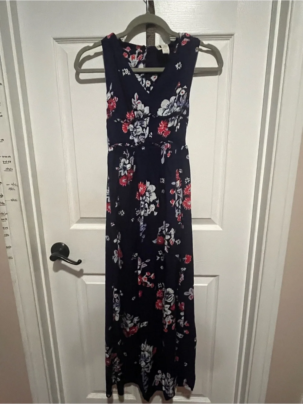 Japna Navy Floral V-Neck Maxi Dress with Red & White Floral Print - Picture 1 of 8